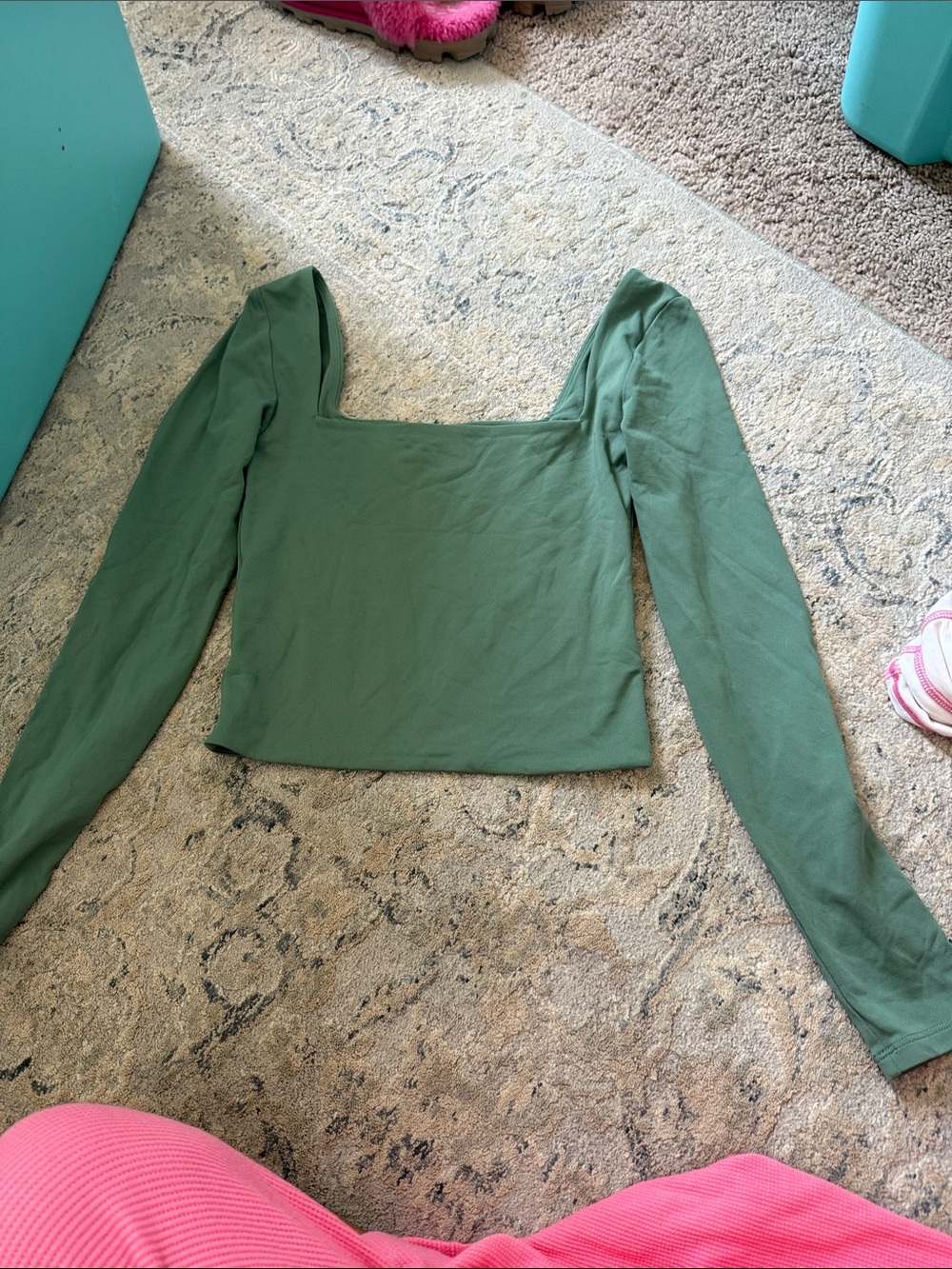 Aritzia Olive Green Square Neck Long Sleeve Crop Top